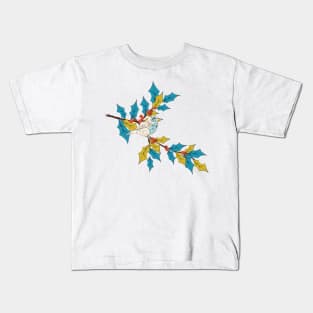 Cute Bird on a Holly Branch Kids T-Shirt